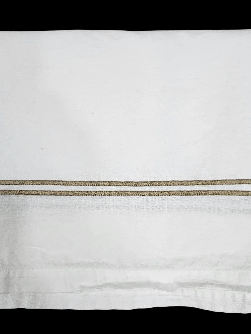 Restoration Hardware Italian White Hotel Camel Satin Stitch Shower Curtain 66x66